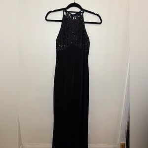 Vintage 90s Betsy & Adam Black Beaded Backless Dress
